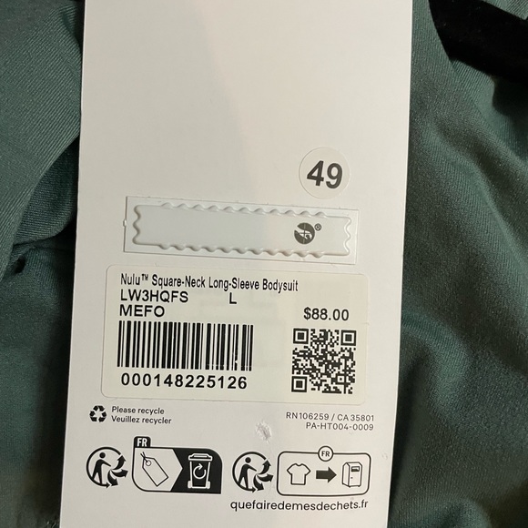 NWT Lululemon Square Neck Long Sleeves Thong Bodysuit Color MEFO Green Size L - Picture 10 of 11